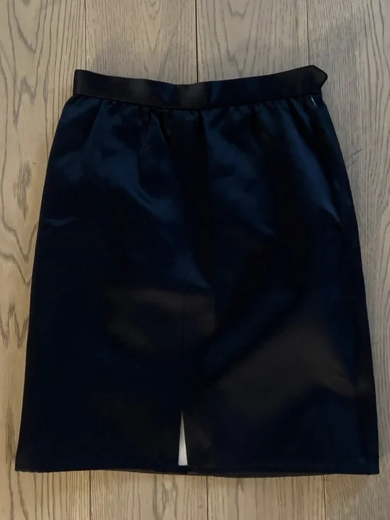 Black Saint Laurent Satin Midi Lined Skirt Size 34 Whimsy Goth Office Baddie