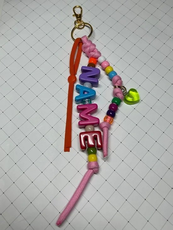 Customizable Pink Name Bead Keychain