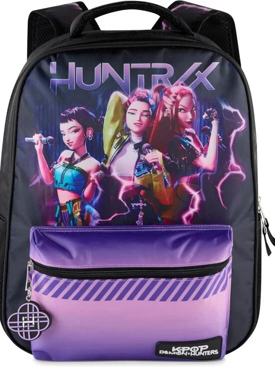 Trendy K-Pop Demon Hunters 16” Girls Backpack with Rubber Molded Charm