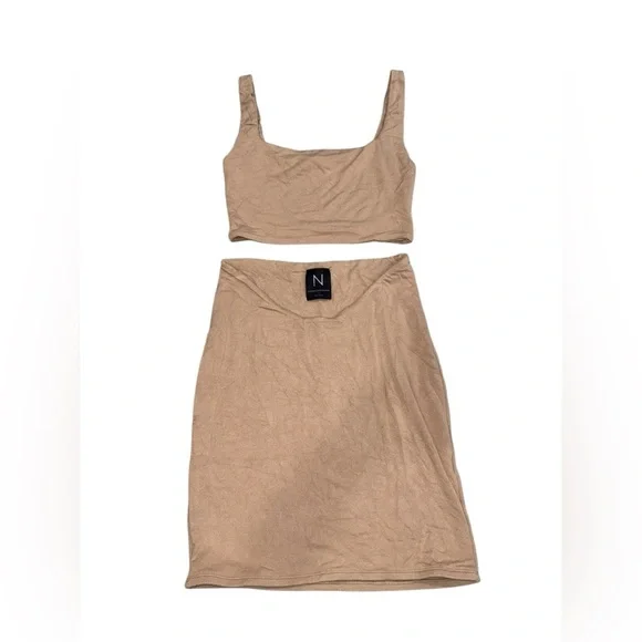 Naked Wardrobe Tan Skirt And Crop Tank Set Size Medium