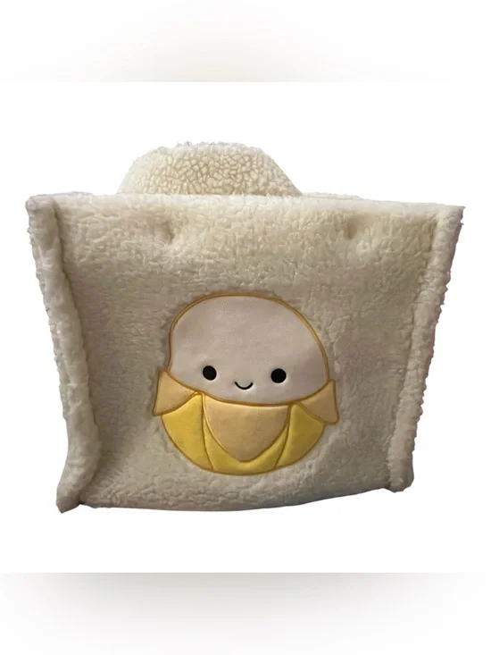 Squishmallows Teal and White Plush Tote with Sherpa Trim