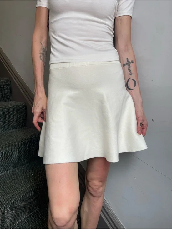New. H&M Cream Flared Knit Mini Skirt