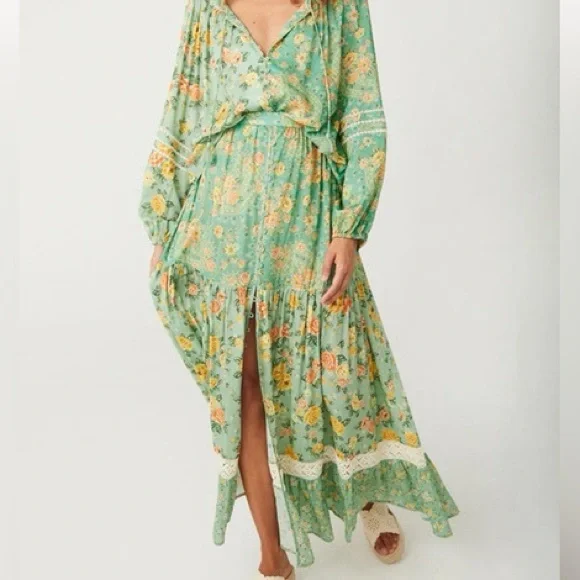 Spell Floral Green maxi Skirt