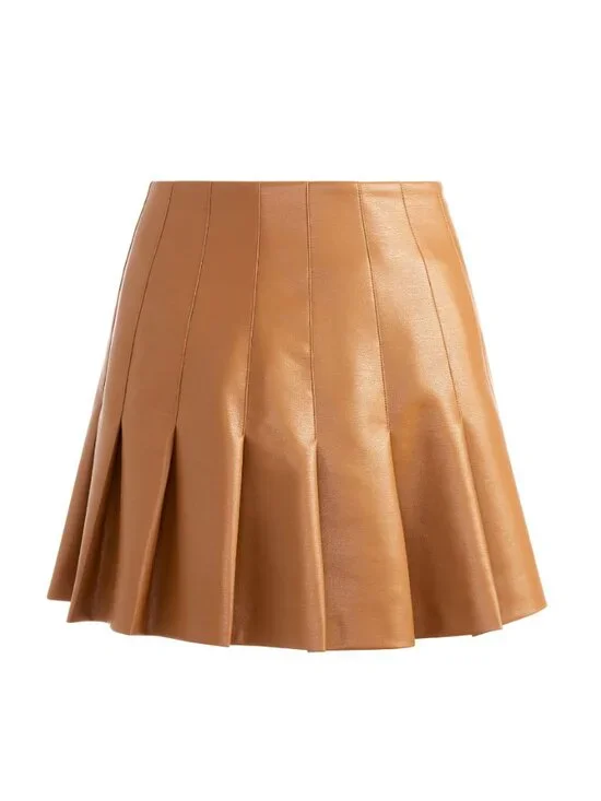 Alice + Olivia Carter Vegan Pleated Zip Up Mini Skirt In Camel - Size 4 - NWT