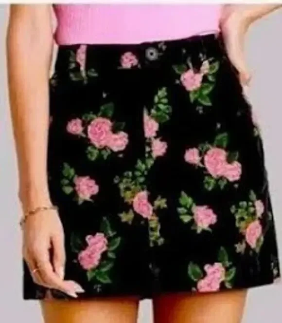 Wild Fable Womens Fairy Grunnge Corduroy Skirt Mini Floral Rose Dark Romantic 4