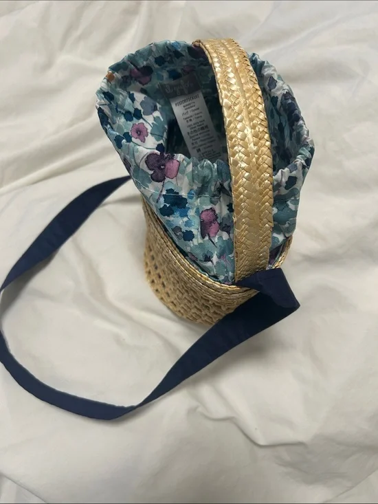 Il Gufo Straw Tote with Blue and Pink Floral Interior ( Liberty)