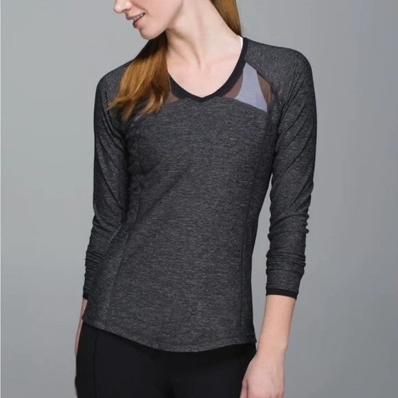 Lululemon Women’s Size 6 Pace Pusher Long Sleeve Top Heathered Black Mesh Luon