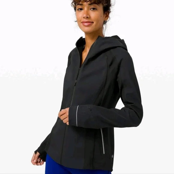 LULULEMON 2 Cross Chill Jacket Black Hooded Warm Waterproof Thumbholes W4BJAS