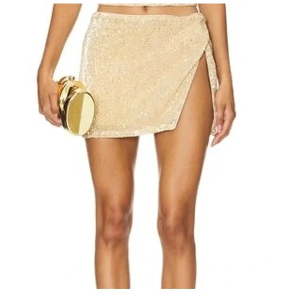 Lovers and Friends Mini Skirt‎ Selma Sequin Party Gold Small