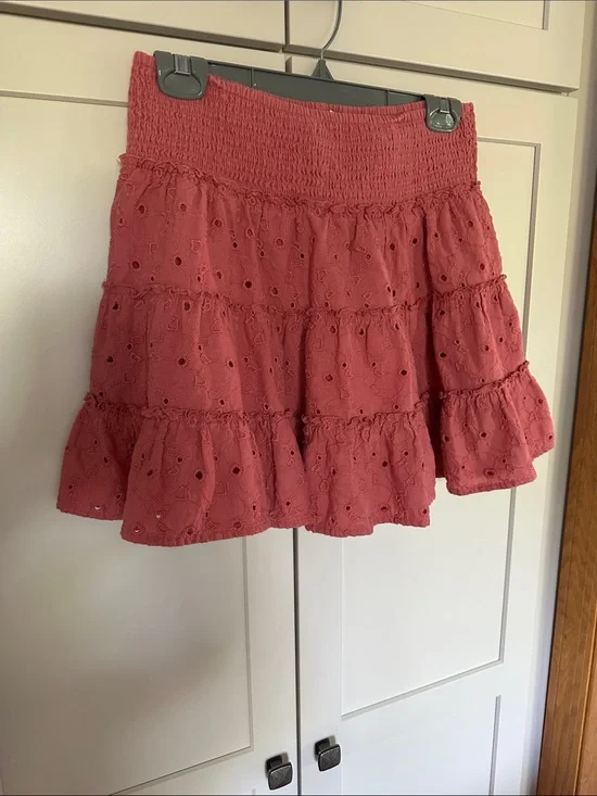 American Eagle Outfitters Dusty Rose Eyelet Tiered Mini Skirt