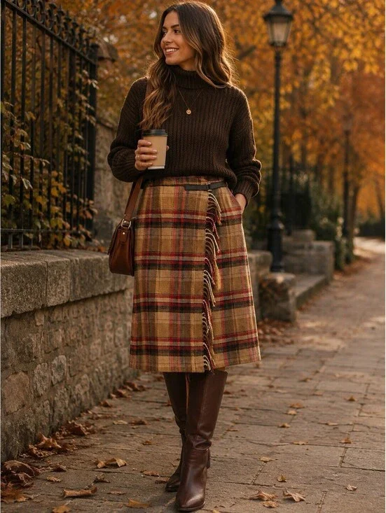 Jocylyn Smith Vintage Wool Plaid Fringe Skirt Size 8