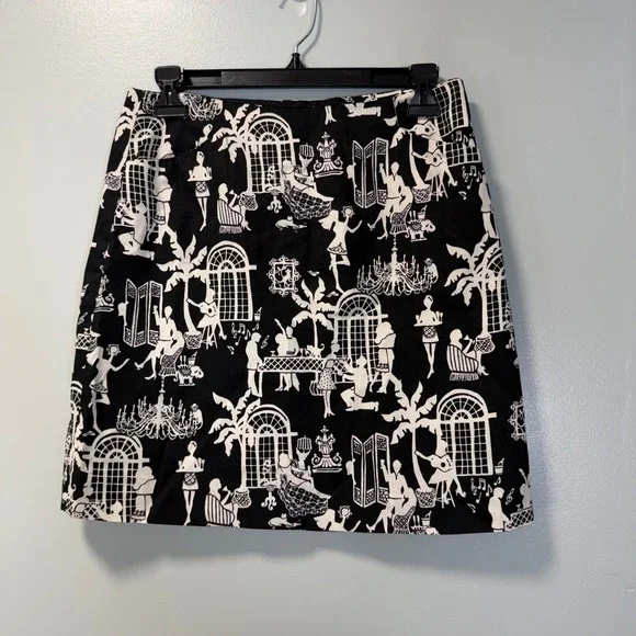 Lilly Pulitzer Late Night Toile Print Cotton Mini Skirt Black White Size‎ 0