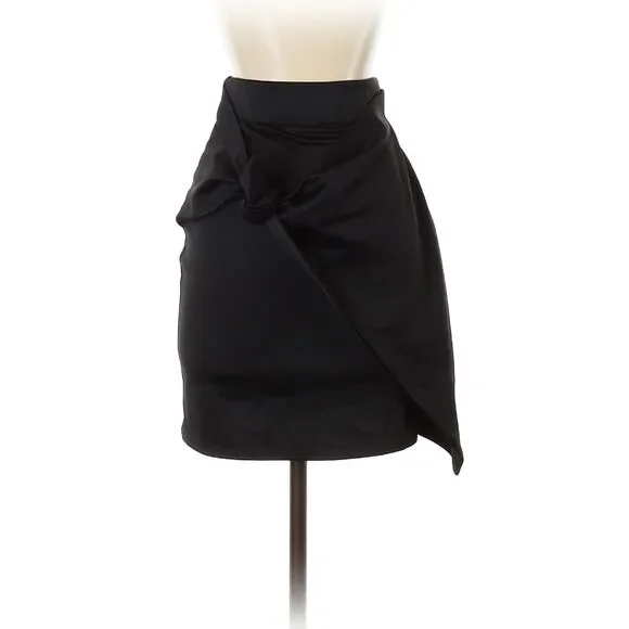 LF Love Black Double-Knit Mini Skirt with Mock Wrap Overlay-Size S