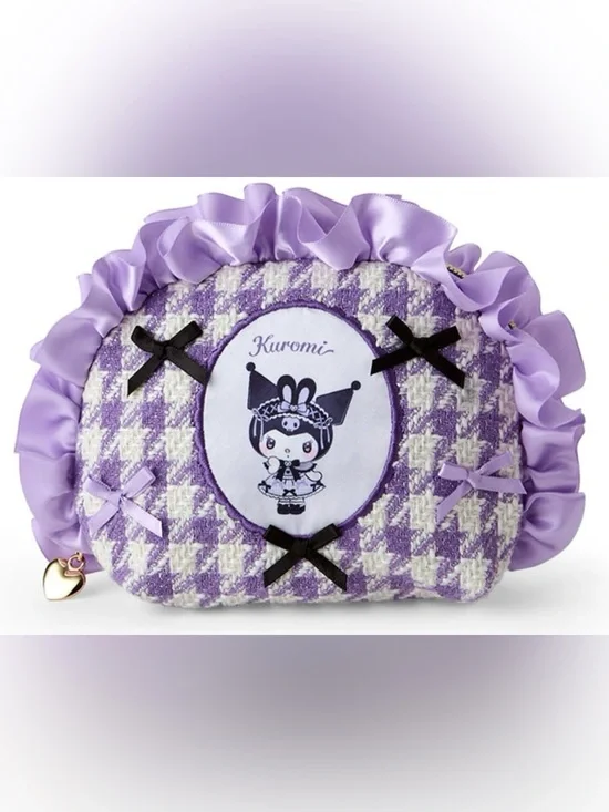 Kuromi Dream Ribbon Series Pouch with Kawaii Bunny Ears Ruffles and Bows NWT