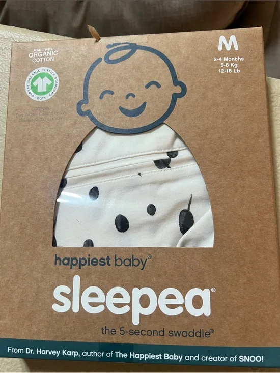 Happiest Baby Sleepea Swaddle - Cream with Black Dot Pattern (M)