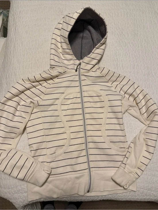 lululemon athletica Cream and Navy Striped Full‑Zip Bomber Hoodie