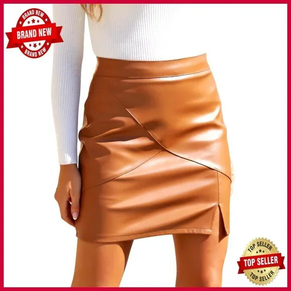 Faux Leather Bodycon Pencil Skirt High Waisted Mini with Built-In Shorts Y2K