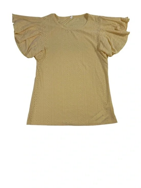 Alishebuy. Women's yellow eyelet blouse size S Flutter sleeve casual femenino.