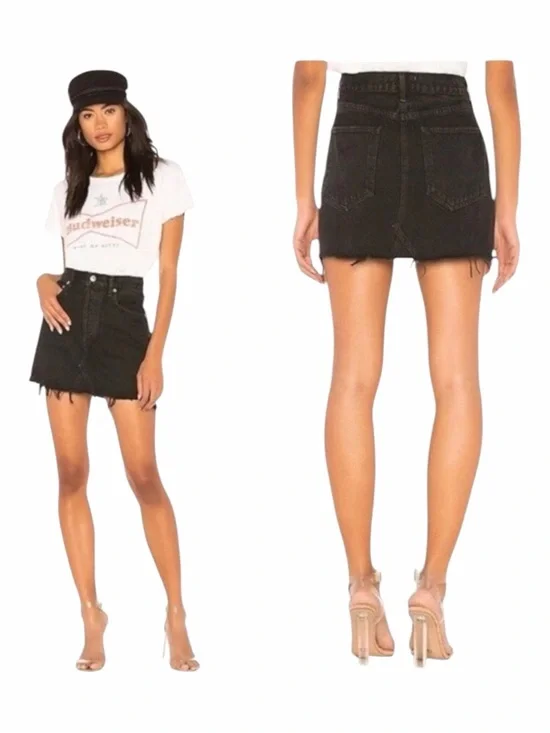 AGOLDE Skirt‎ Women 26 Black Denim Quinn High Rise A Line Mini Jean Frayed Hem
