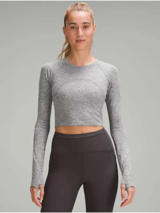 Lululemon Swiftly Tech Cropped Long-Sleeve Shirt 2.0 Slate / White