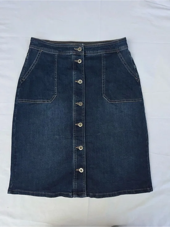 Liz Claiborne Dark Blue Button-Front Denim Pencil Skirt