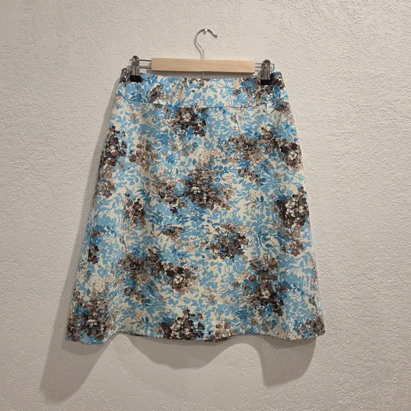 Talbots Blue and Brown Floral A-Line Skirt