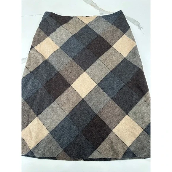 School girl argyle Wool‎ Blend Pencil Skirt Size 8 Lined Gap Factory Gray Brown