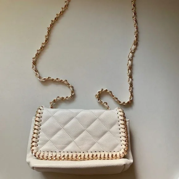 Girls' Steve Madden Cream Shoulder Bag with Gold Chain Accents