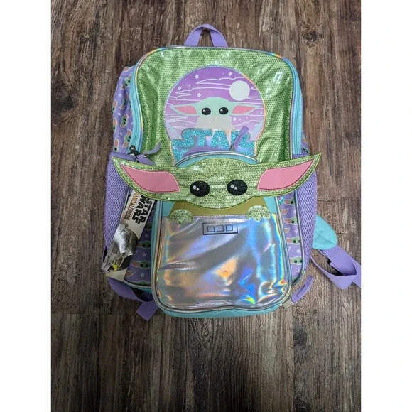 Star Wars Mandalorian Grogu Baby Yoda Sequin Backpack and Lunch Bag Set Kids