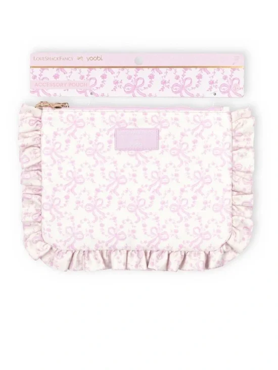 LoveShackFancy Pink Floral Ruffle Accessory Pouch