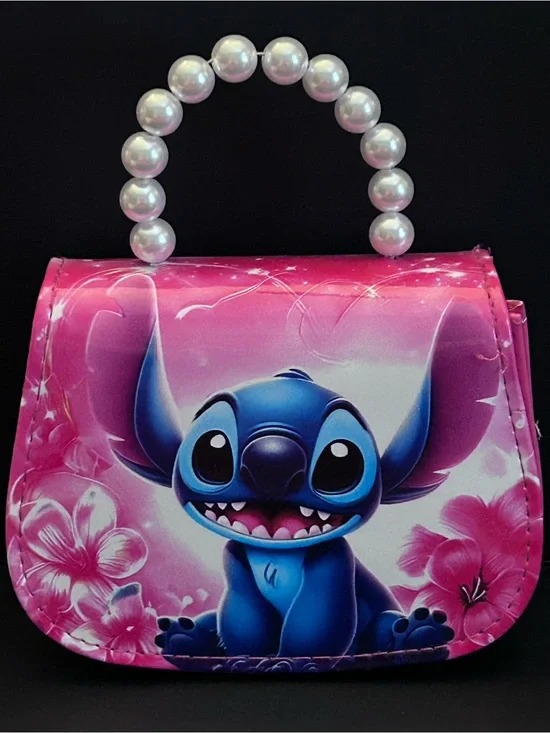 Disney Pink and Blue Stitch Pearl Handle Kids Crossbody Handbag NWOT
