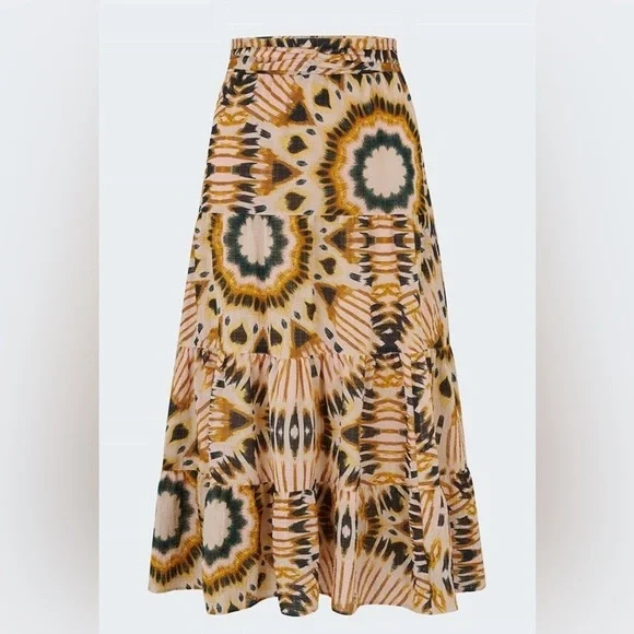 BA&SH CLAREN midi skirt beige dress print fall size