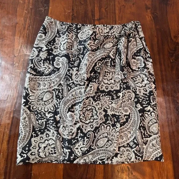 Valerie Stevens Vintage Pure Silk Paisley Wrap Skirt Black Tan Size M Tie‎ Front