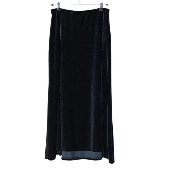 J. Jill Black Stretch Velvet Maxi Skirt Womens Petite Medium MP A-Line Soft