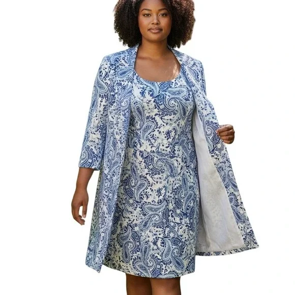 John Meyer 18W‎ Blue White Paisley Dress Jacket Set 2-Piece Women Church Outfit