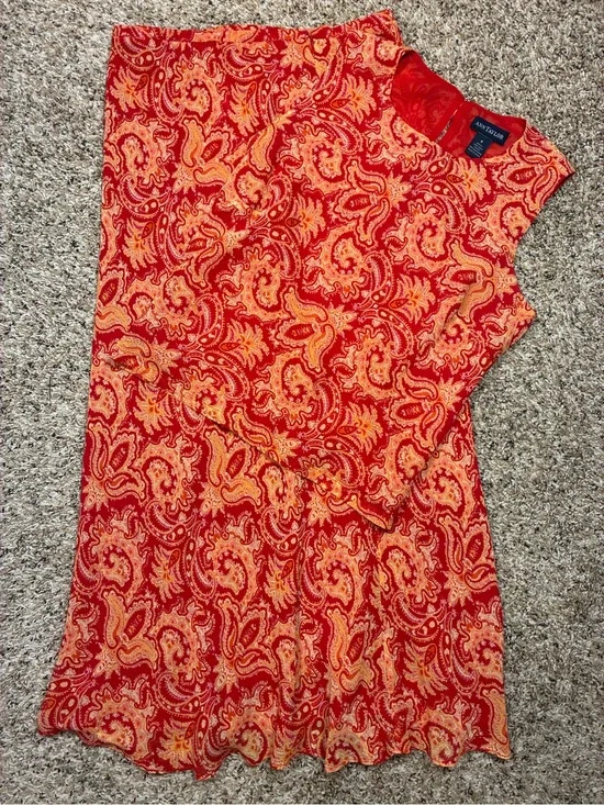 VTG Ann Taylor 100% Silk Paisley Matching Midi Skirt Tank Top Set