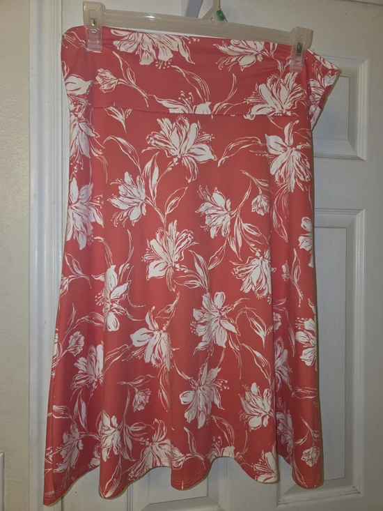 Colette Coral A-Line Skirt with White Floral Print