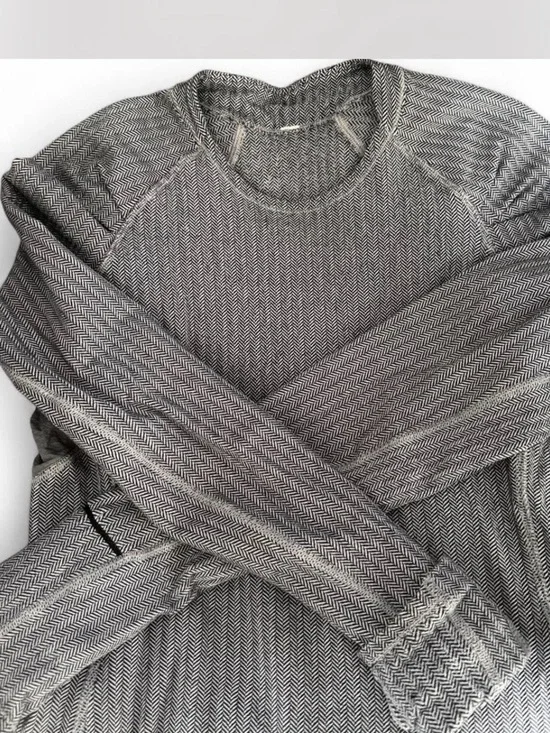 Lululemon Long Sleeve Top Heathered Herringbone Black White Shirt Women's Size 6