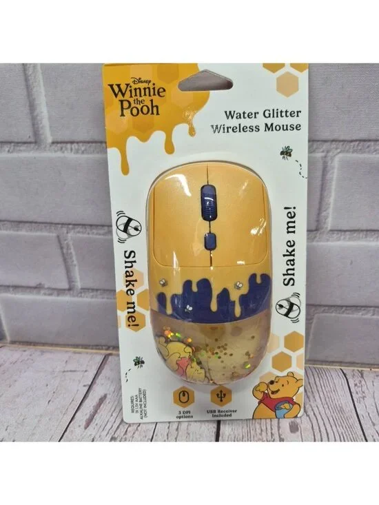 Disney Winnie The Pooh Wireless‎ Computer Mouse Liquid Gold Glitter Shaker🆕🍯🐝