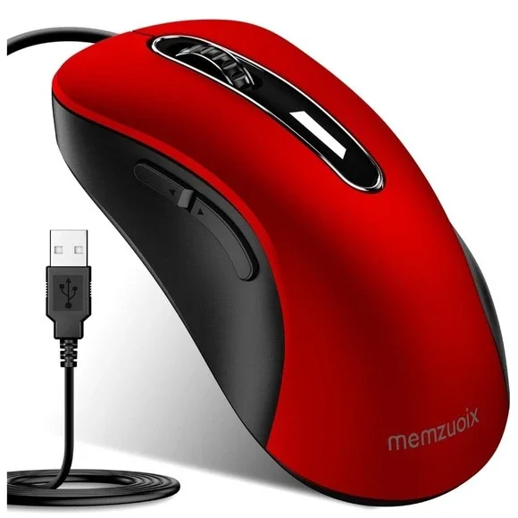 memzuoix Wired Mouse, USB Computer Mouse 1400‎ DPI Mobile Optical Red
