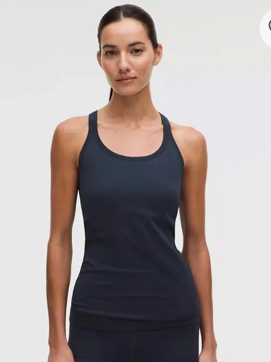 Lululemon ebb to street tank top racer back full length light support navy 10