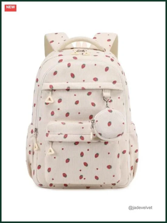 Girls Corduroy Laptop Backpack with Multi-Pockets