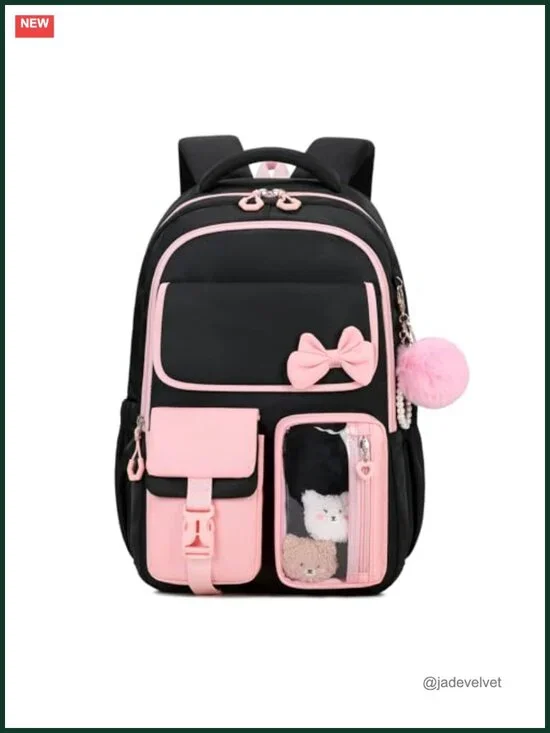 Cute Bow Kids Bookbag, Ergonomic Daypack, Nylon Backpack with Laptop Sleeve