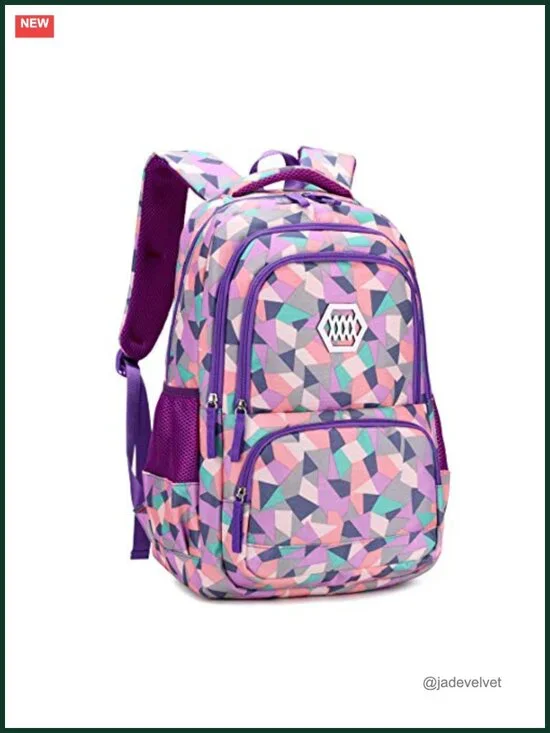 Geometric Print Kids Backpack with Laptop Compartment School Bookbag