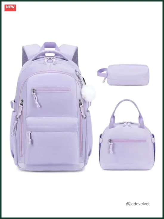 Laptop Backpack Set with Lunch Bag and Pencil Pouch, USB Charging Port, Water