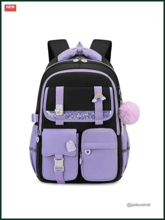 Girls Backpack Large Capacity Water Resistant Sequin Design School Bookbag