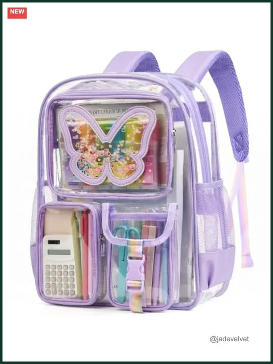 Clear Backpack Heavy Duty Transparent Bookbag Butterfly Design with 3D