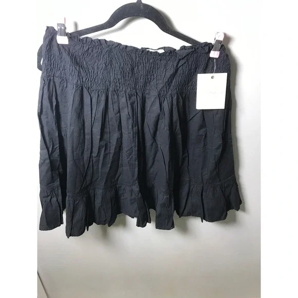 Derek Heart Womens Black Smocked Waist Ruffle Hem Cotton Mini Skirt XL NWT
