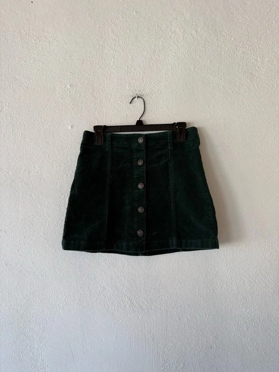 Forever 21 Corduroy‎ Mini Skirt Button Front Forest Green Womens Small Cottage