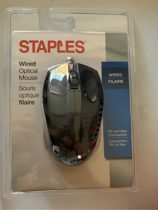 Staple Wired Optical Mouse - Black- NEW